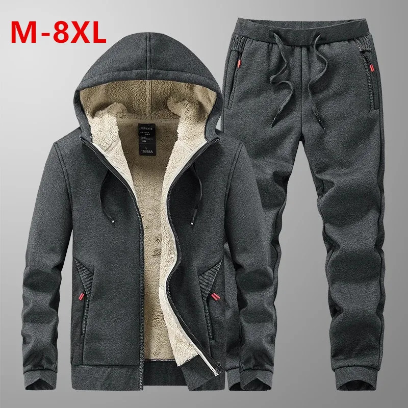 Mens suit jacketpants warm fur winter sports sweater cashmere track suit mens suit wool thick hooded casual track suit 241205