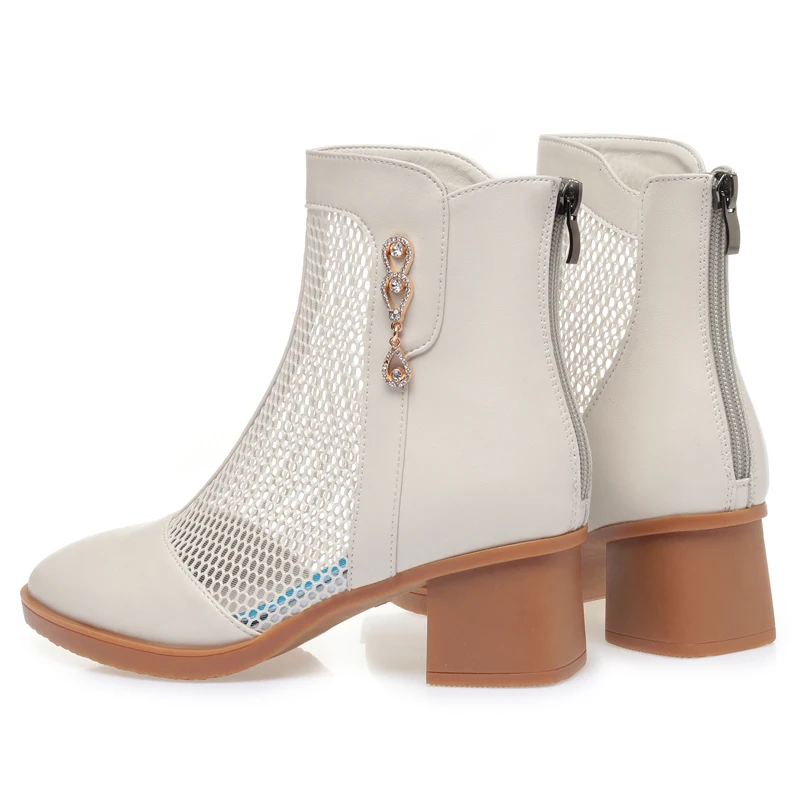 AIYUQI Women Summer Boots Spring Casual Women Mesh Boots Genuine Leather British Style Mesh Boots Women