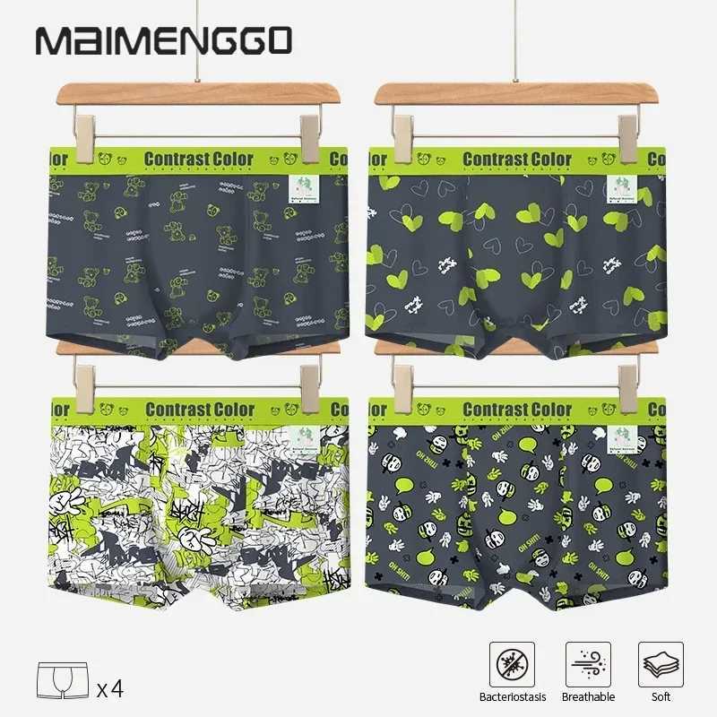Mens underwear boxer shorts mens cotton underwear green cartoon underwear moisturizing willow breathable boxer underwear X241207