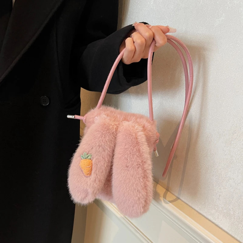 Cute Plush Rabbit Cross Body Bag for Women Korean Version Wallet and Handbag Girls Ear Shoulder Messenger 241206