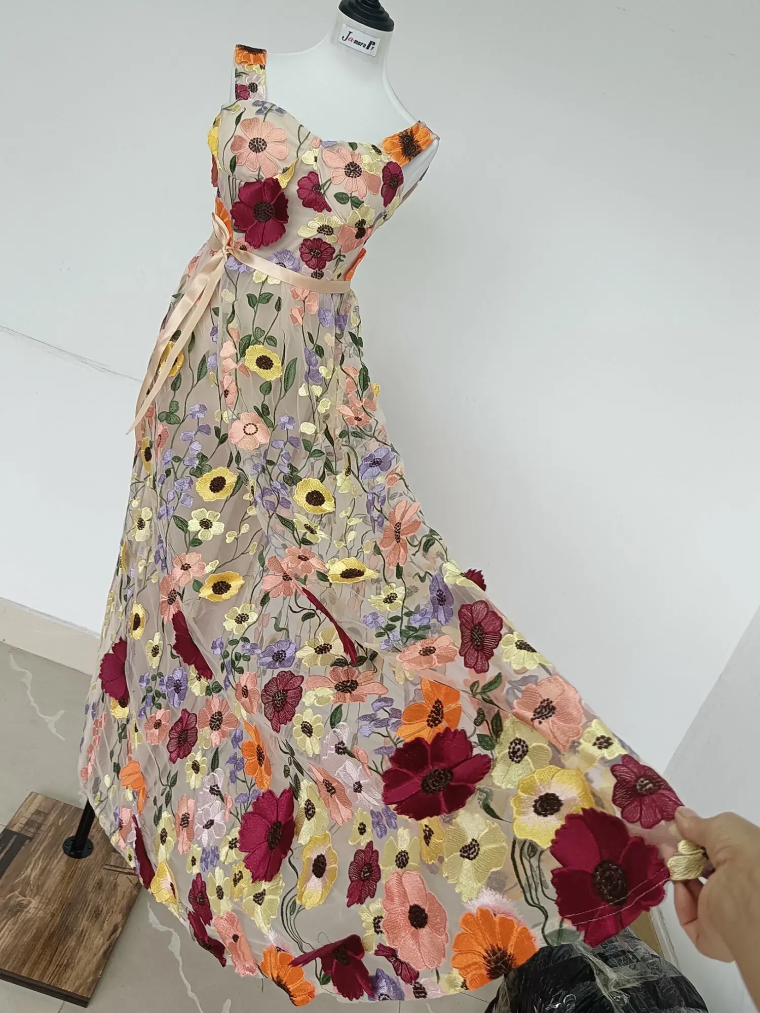 Basic Casual Dresses Summer 3D Flower Embroidery Lace Dresses Women Mesh Tulle Sexy Dress Female Vestidos Longo Evening Prom Dress Party Night