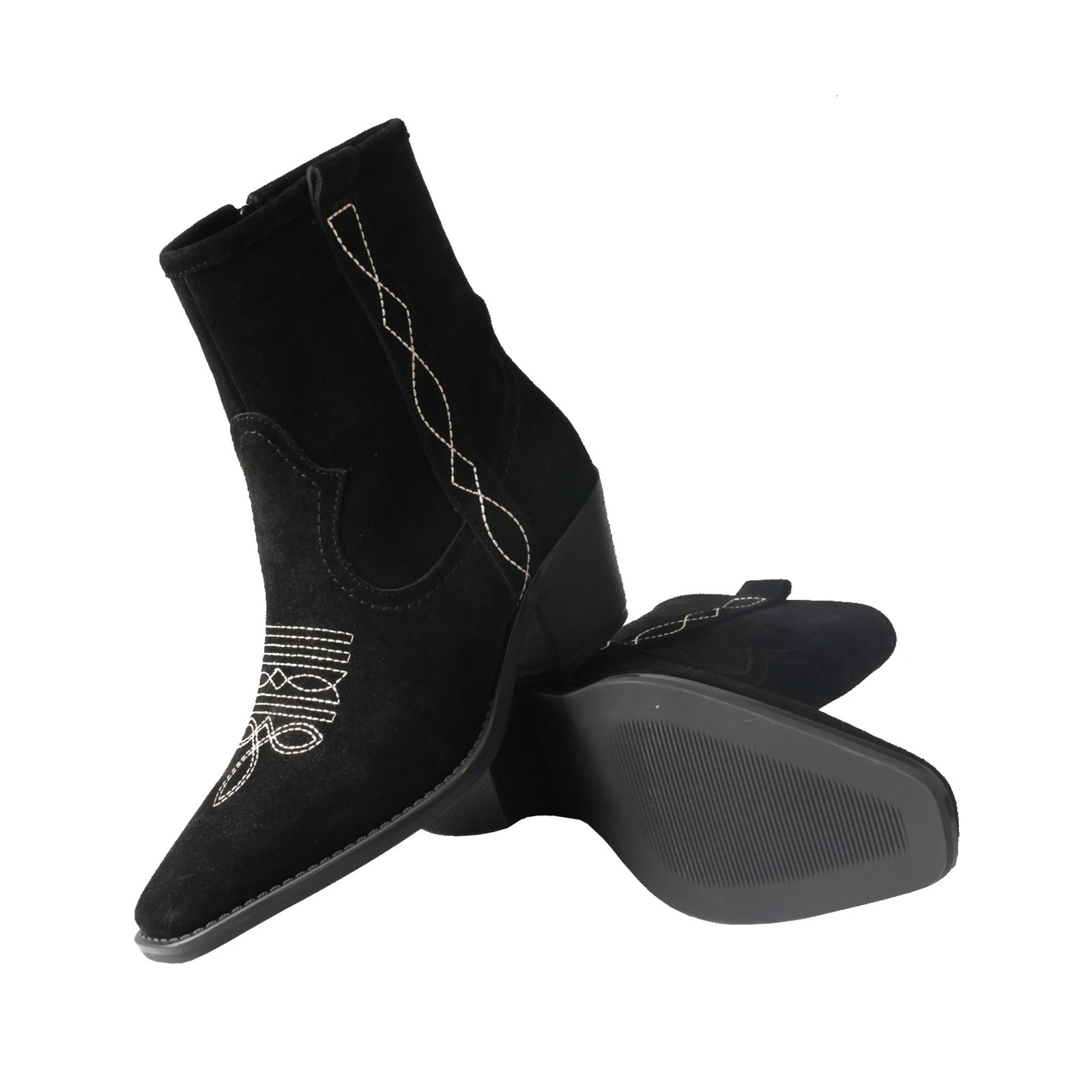 Autumn and winter French fur womens Pointed retro thick highheeled short boots 241206