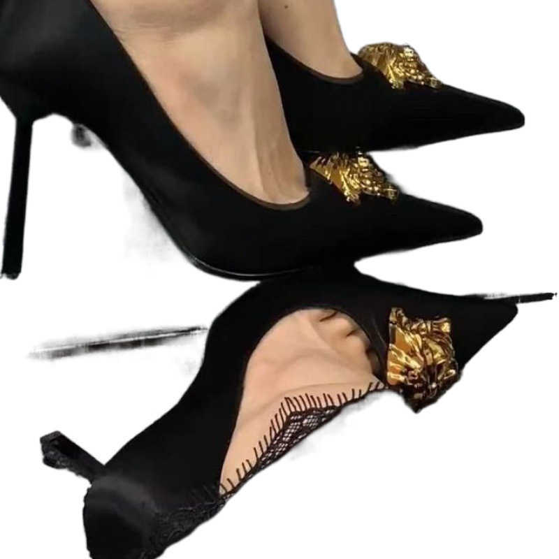 Black Pointed Toe High Heels for Women - Metal Buckle, Thin Heel, hot Versatile & Professional, 2024 Spring/Autumn Style