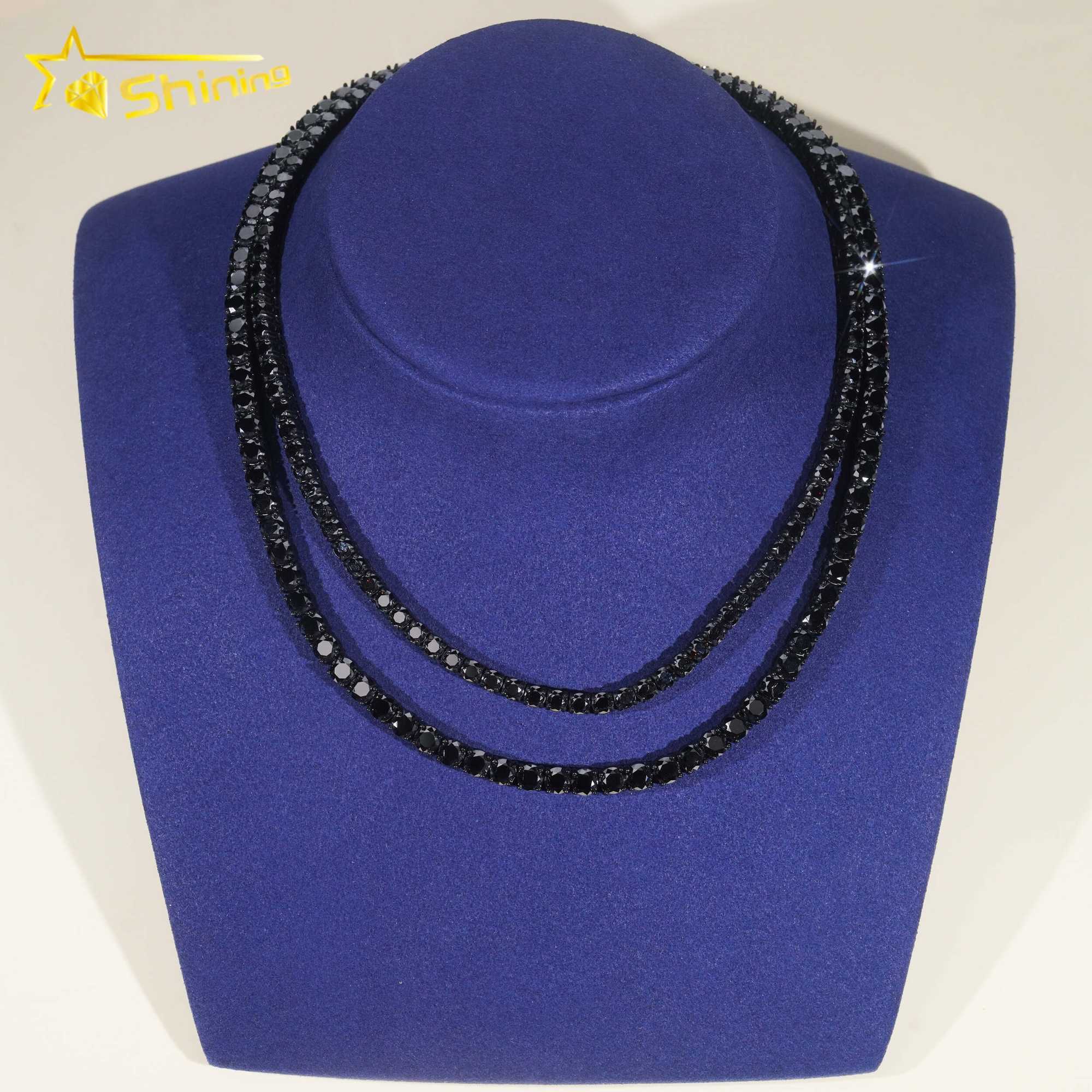 Pass Diamond Tester 4mm 5mm Black Gold Plated 316 Stainless Steel Iced Out Necklace Black Color Moissanie Tennis Chain