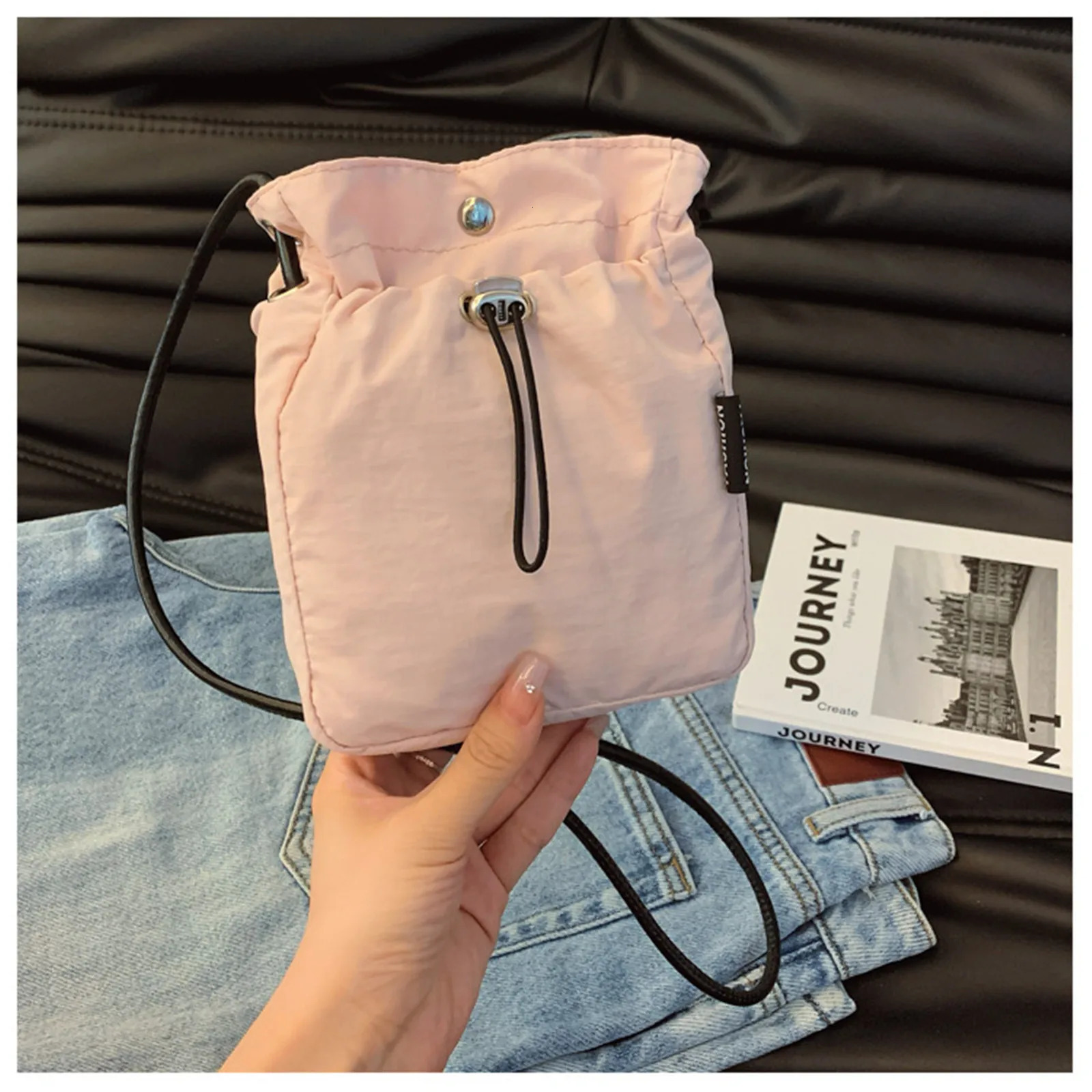 Small square drawstring messenger bag mens mini travel casual lightweight cross body mobile shoulder 241206