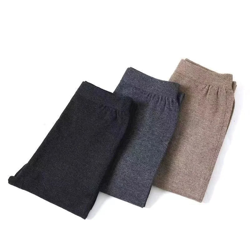 Womens elastic wool leggings casual soft pants grey fashionable ribbed pants fashionable warm pencil slim pants for autumn and winter 241206