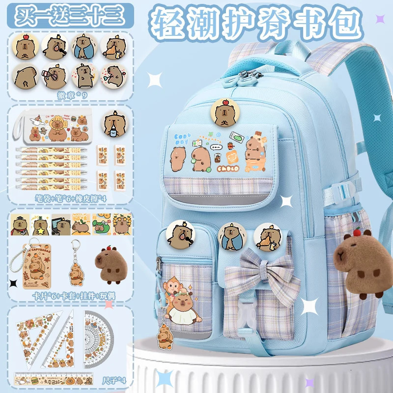 Fashionable printed backpacks ed for elementary school students and Capibala cartoon backpacks ed for ren in grades 3-6 241206