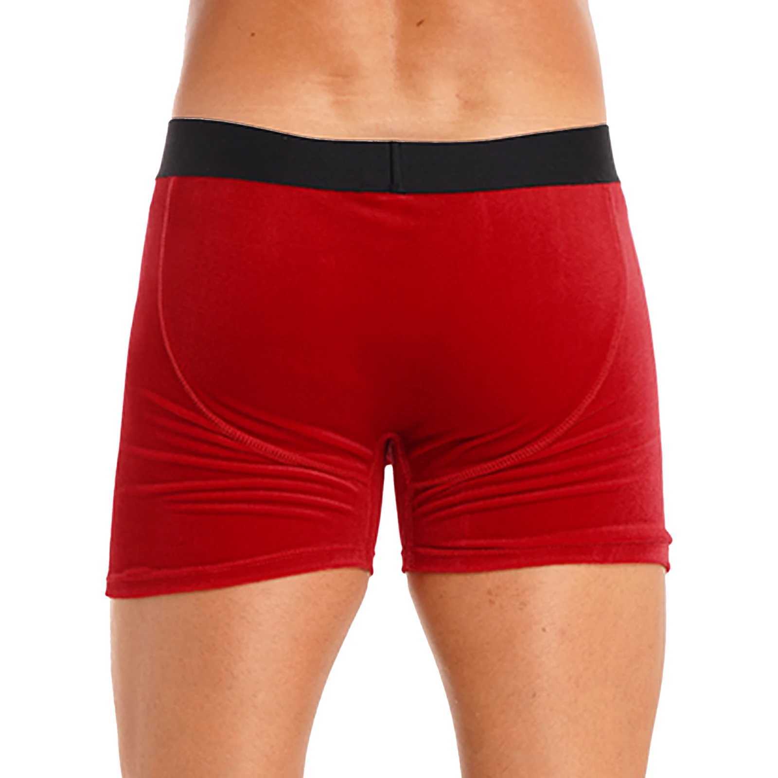Mens Bow Velvet Boxer Briefing Christmas Holiday Santa Claus Theme Party Costume Fun Wide Elastic Belt Shorts Underwear X241207