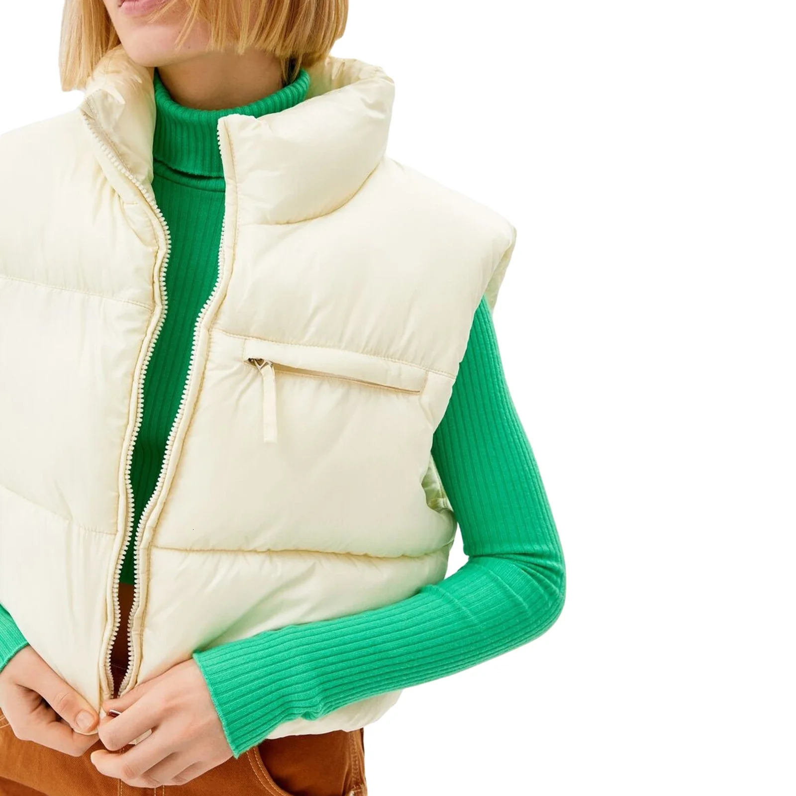 Women Cropped Puffer Vest Warm Solid Color Lightweight Sleeveless Zipper Down Jacket for Winter Outwear Streetwear 241205