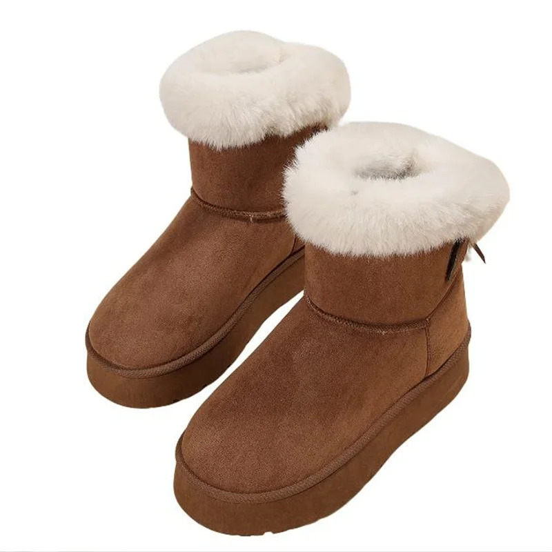 Ankle Flats platform womens snow boots suede plush warm casual shoes 2025 thick fashion Chelsea 241206