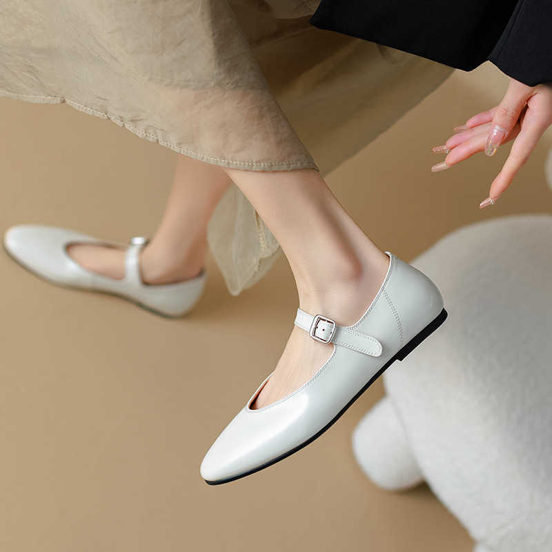 Spring new cowhide Mary Jane shoes for women simple and minimalist Single shoe buckle for commuting low heeled womens shoes