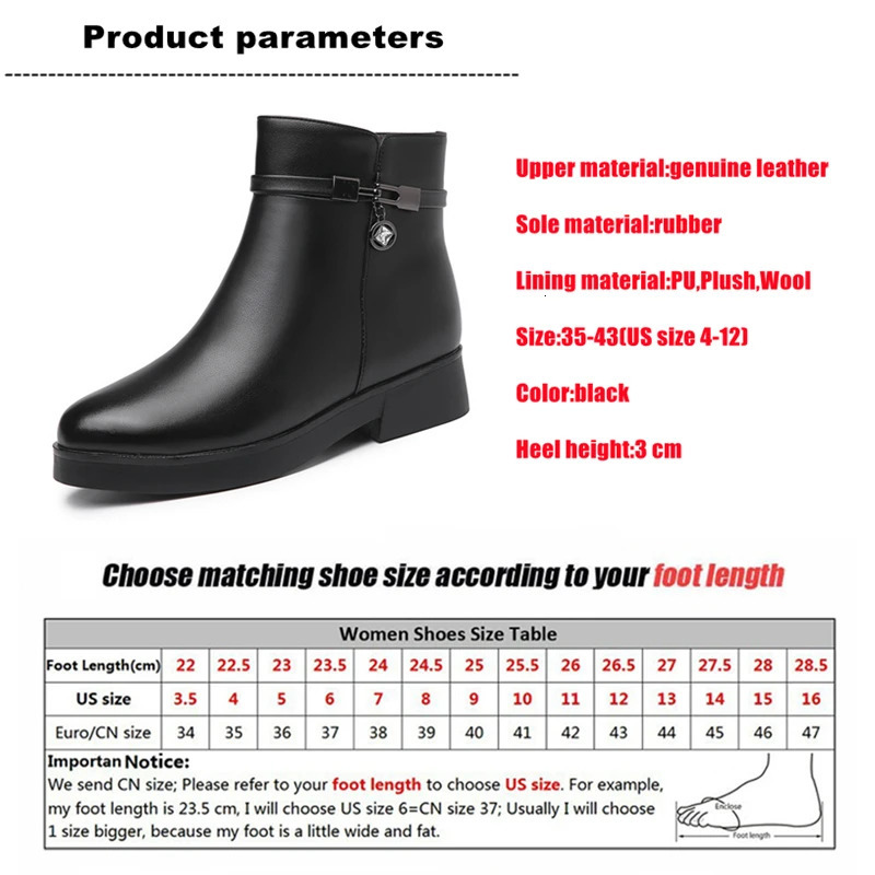 WOIZGIC Womens Genuine Leather Ankle Shoes and Boots Platform Wool Plush Warm Winter Zipper Plus Size 42 43 241206