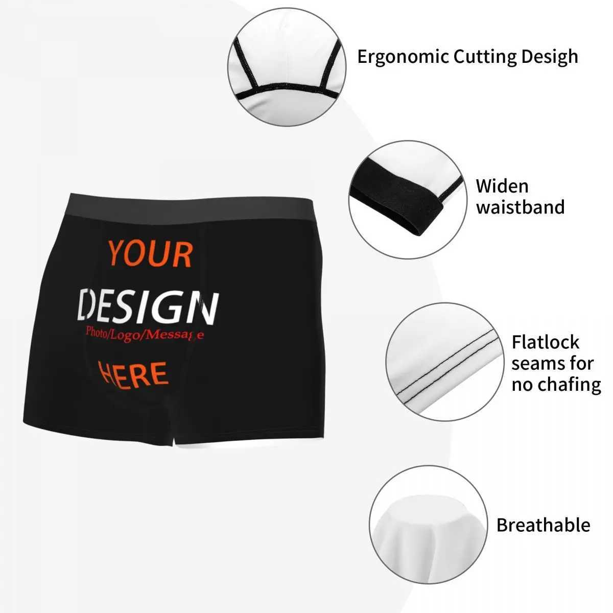 Customize your photo information underwear mens printed DIY design boxing shorts underwear soft underwear X241207