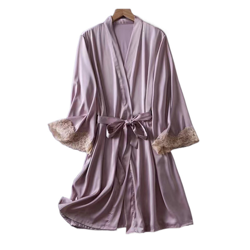2025 The designer's new Chinese style lace up women's bathrobe is sexy and can be worn outside fashion nightgown as comfortable ice silk, su