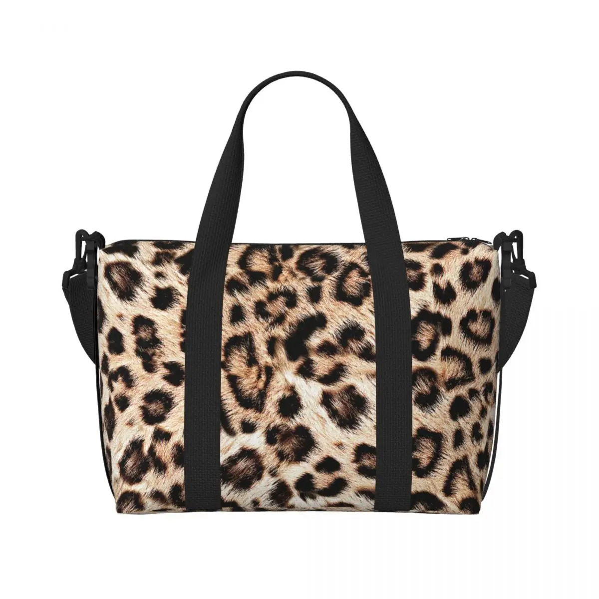 Custom Leopard Print Beach Tote Bag Women Large Gym Carry On Animal Skin Travel Shopping Bags 241203
