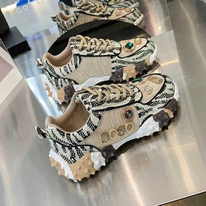 Wen Shoes Rhinone Wen Sneakser Diamond Breathable Luxury Designers Casual Thick Botts Dad Shoes Zapatos Mujer 2024 Z241208