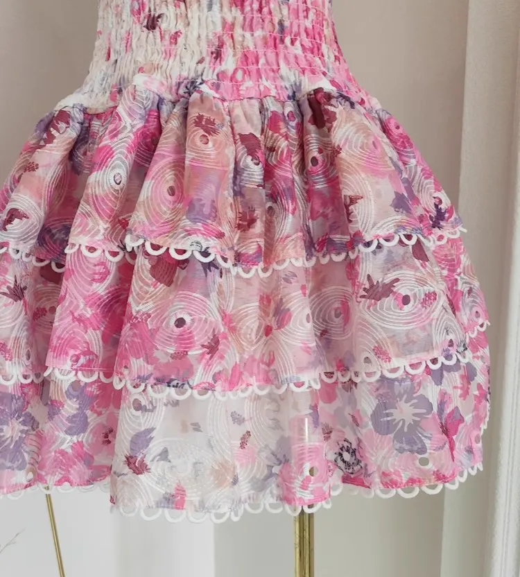 Urban Sexy Women' Dresses Summer Sundress Sexy Embroidery Floral Short Cake Dress Women Beach Halter Backless Stretch Flower Ruffles Layer Party 