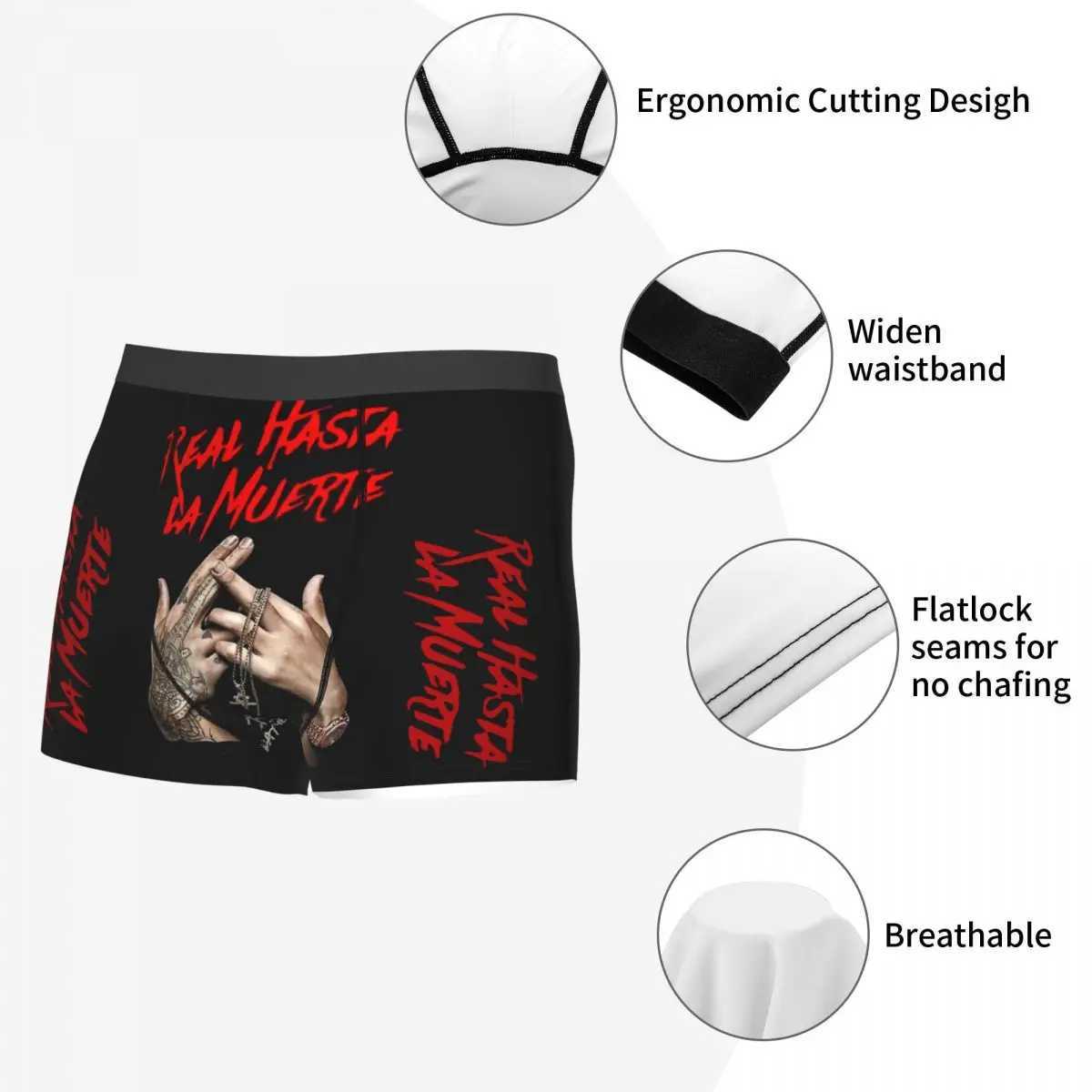 Real Hasta La Muerte Anuel Trap Reggae Mens Boxing Underwear High Quality Printed Shorts Gift Creativity X241207