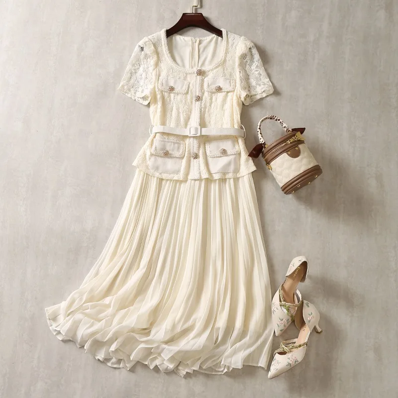 Casual Dresses Runway Designer Summer Wer Embroidery Lace Chiffon Prom Dress Women Short Sleeve Single Breasted Midi Long Vestidos Party 2025