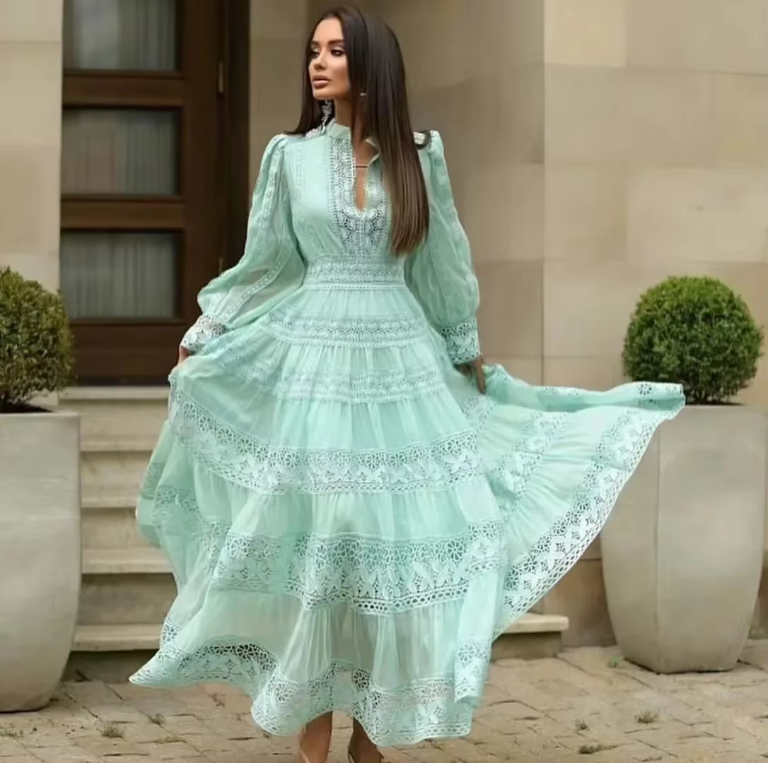 Dresses Summer Bohemian Quality Autumn Lace Embroidery Cotton Muslim Evening Wedding Bridesmaids Dress Shirt Women Long Sleeve Maxi Party Vestido 2025