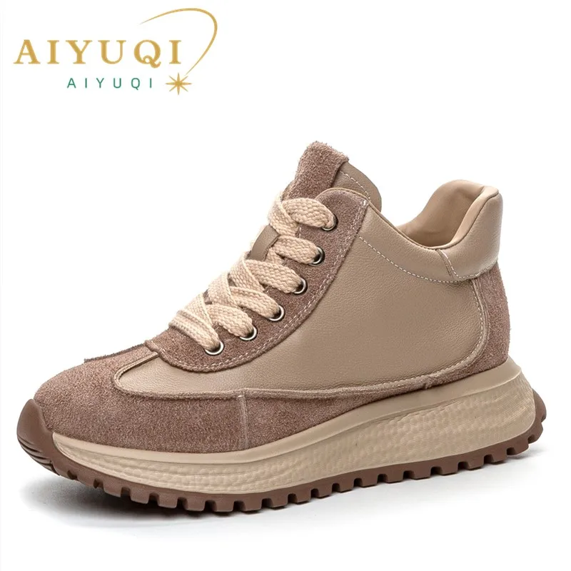 AIYUQI Women's Sneakers Genuine Leather Vintage Forrest Gump Shoes Women Platform Lace-up Women German Training Shoes