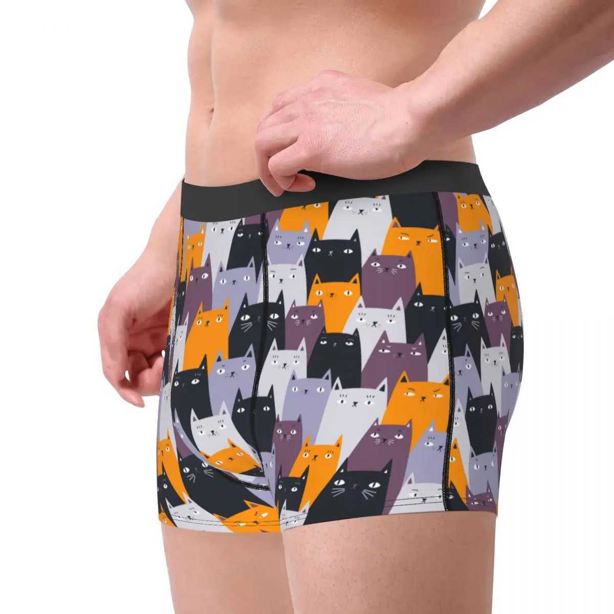 Customized Cool Angry Cat Pattern Boxing Shorts Mens Underwear Stretch Underwear X241207