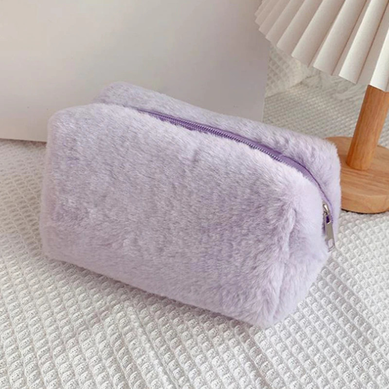 1 solid color fur makeup bag suitable for women organizer of soft travel bags essential young womens 241206