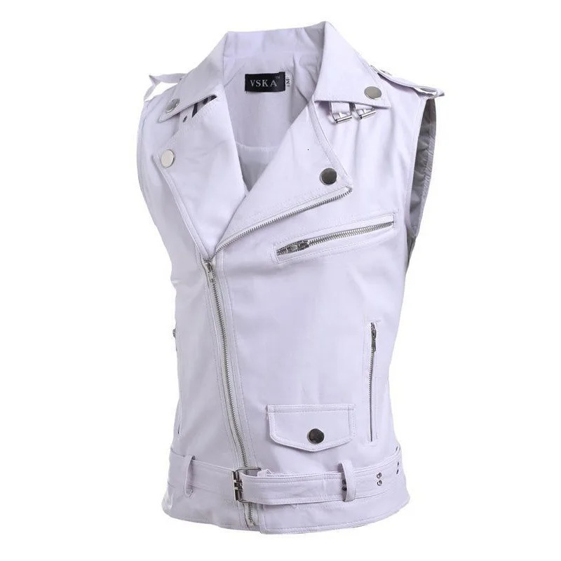 Mens Sleeveless Motorcycle Jacket Vest with Zipper PU Leather Slim for Early Spring and Autumn 241202