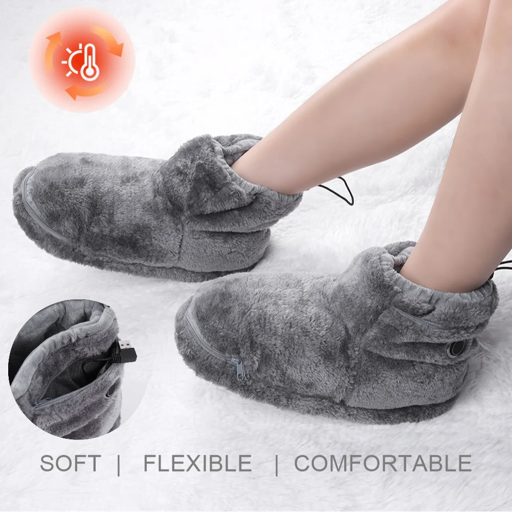 Womens snow boots winter thick warm velvet half slider USB foot boots electric shoes 241206