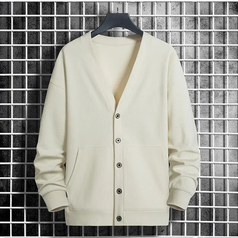 Large wool cardigan mens knitted top 9XL 8XL 50-190kg autumn and winter solid color long sleeved sweater large clothing 241205