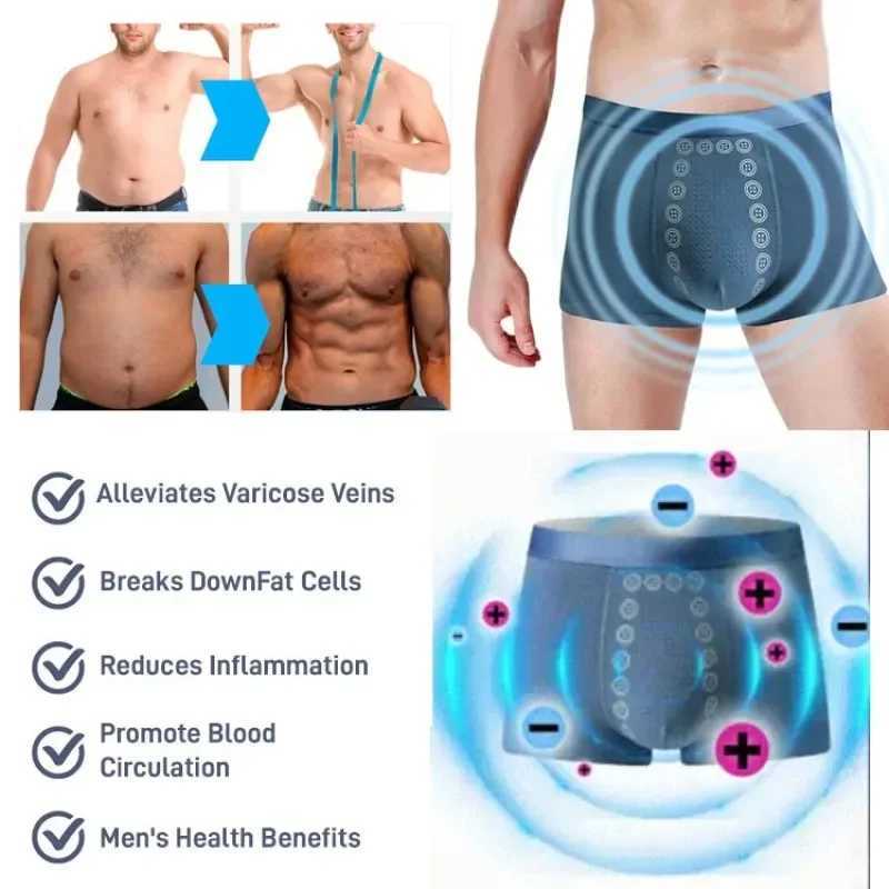 Mens magnetic therapy underwear for quick drying breathable body massage waist short particles X241207