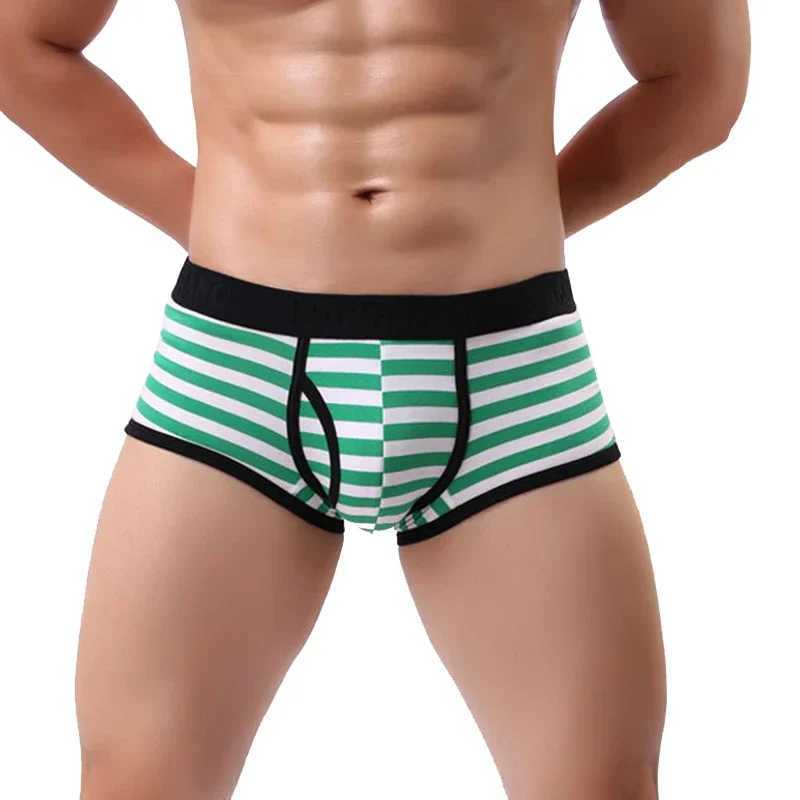 Cotton mens boxing mens soft penis U-bag underwear shorts breathable striped hot mens underwear X241207