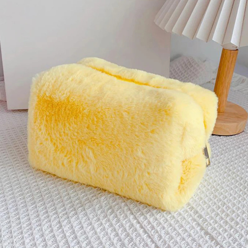 1 solid color fur makeup bag suitable for women organizer of soft travel bags essential young womens 241206