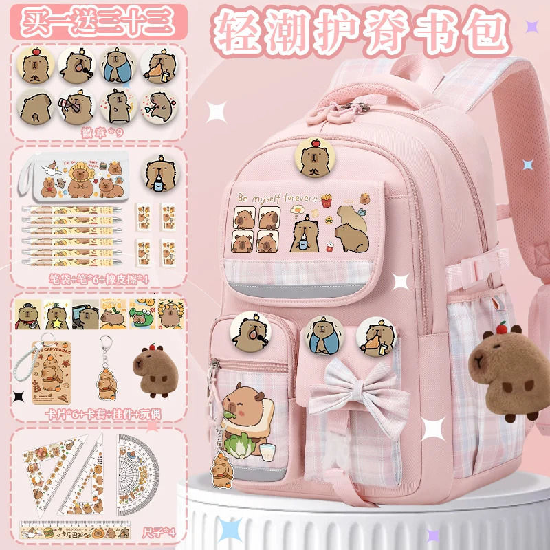 Fashionable printed backpacks ed for elementary school students and Capibala cartoon backpacks ed for ren in grades 3-6 241206