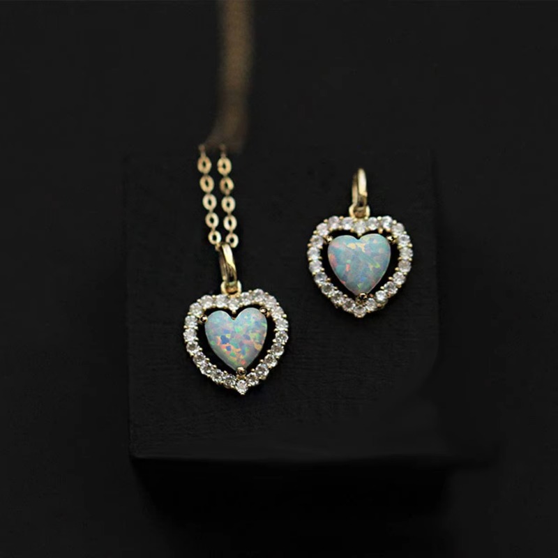 Dainty 14K Gold Plated Heart Pendant 925 Sterling Silver Opal Diamond Necklace