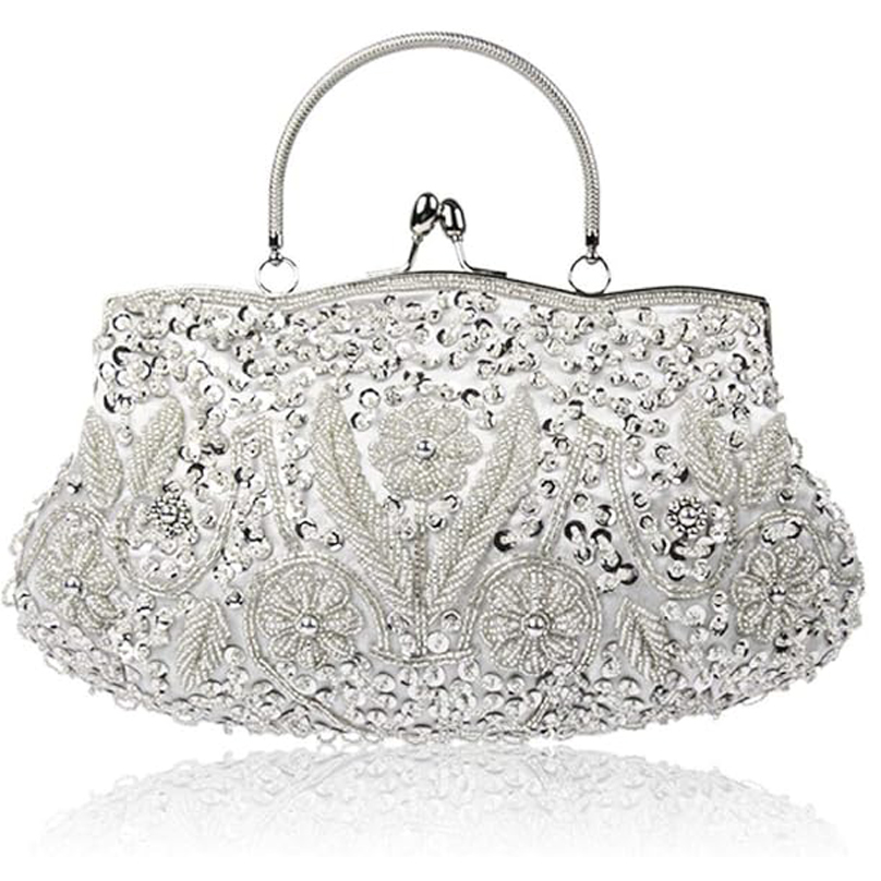 Floral Designer Evening Bag Beaded Sequin Design Vintage Kissing Lock Satin Clutch Purse Bag Wedding Party Clutch designer luxury Evening Bag