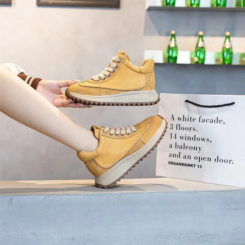 AIYUQI Women's Sneakers Genuine Leather Vintage Forrest Gump Shoes Women Platform Lace-up Women German Training Shoes