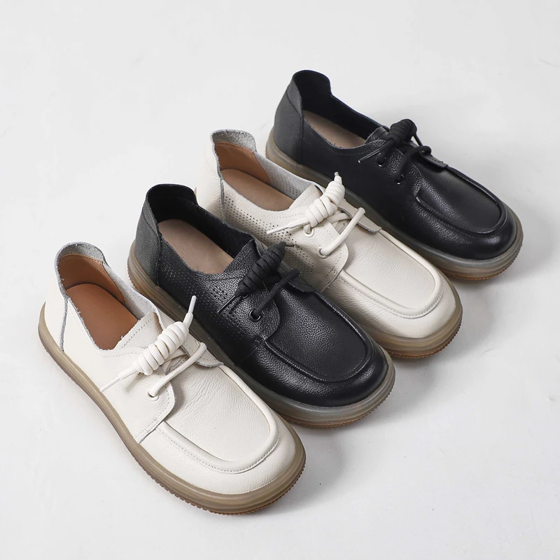 AIYUQI Genuine Leather Sneakers Women Lace-up Women Loafers Casual Flat Cow Tendon Sole Nurse Shoes Women