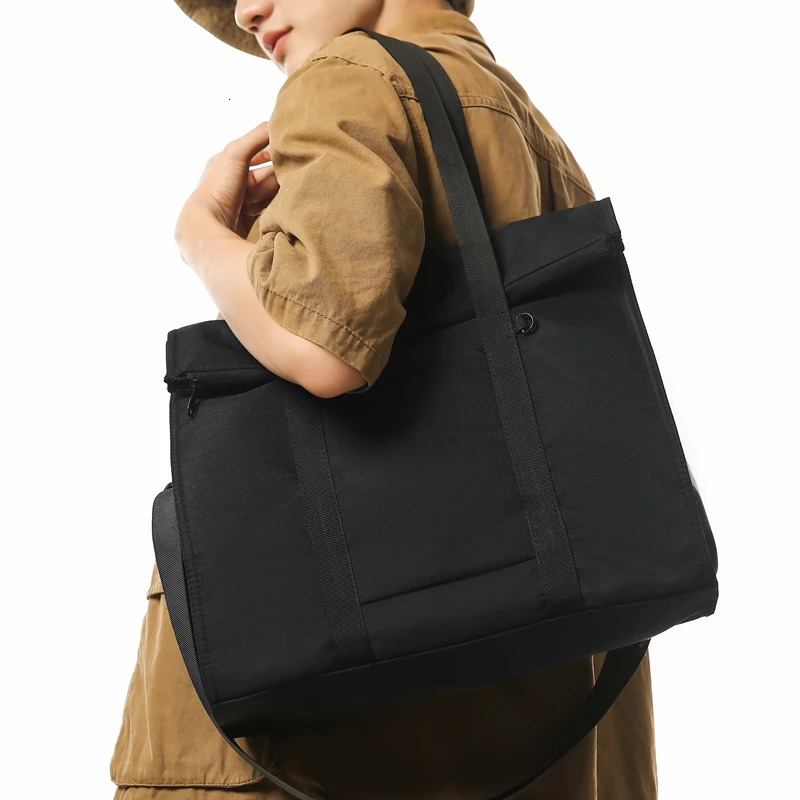 Minimalist Black Mens Handbag Durable Oxford Cloth Shoulder Bag Casual Commuting Class Tote Crossbody Bags for Men 241203