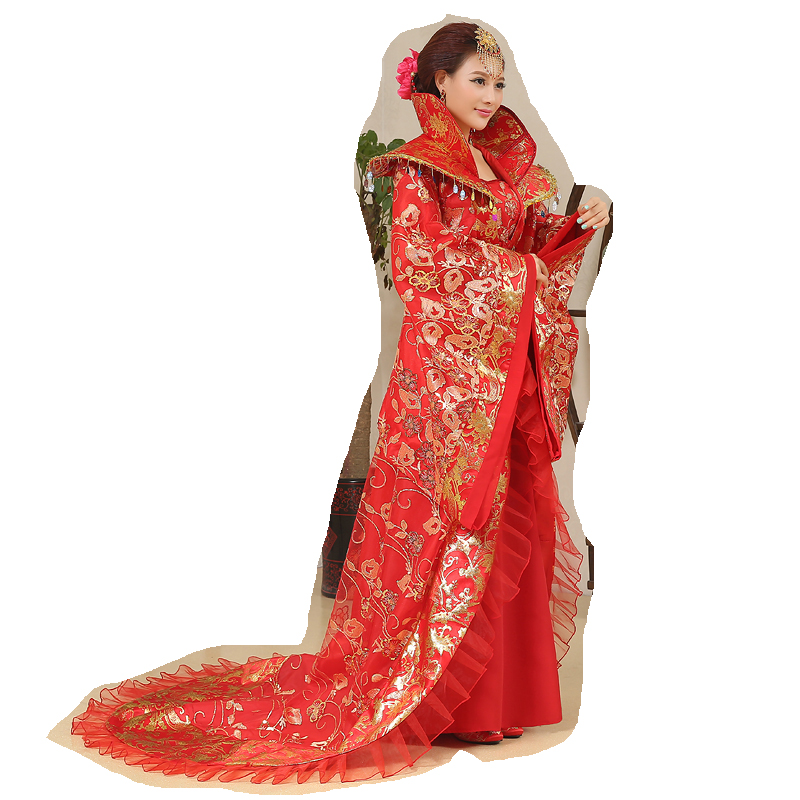 Oriental Traditional Hanfu Apparel Ancient China Long Tail Costume Noble Consort Trails Tang Dynasty Empress Performance Dress