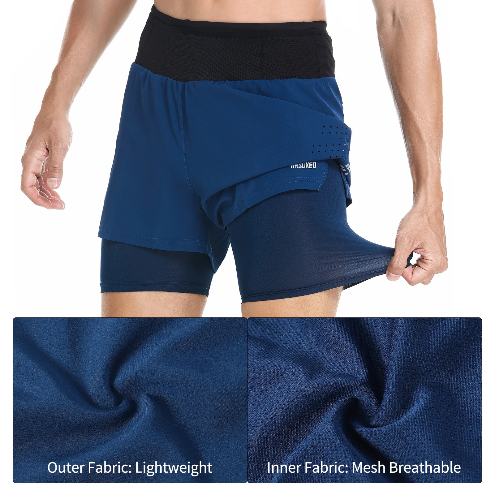 ARLUXEO Mens Trail Running Shorts Sweatshirt 2-in-1 Package Pocket Gym Training and Exercise Shorts B233 241206