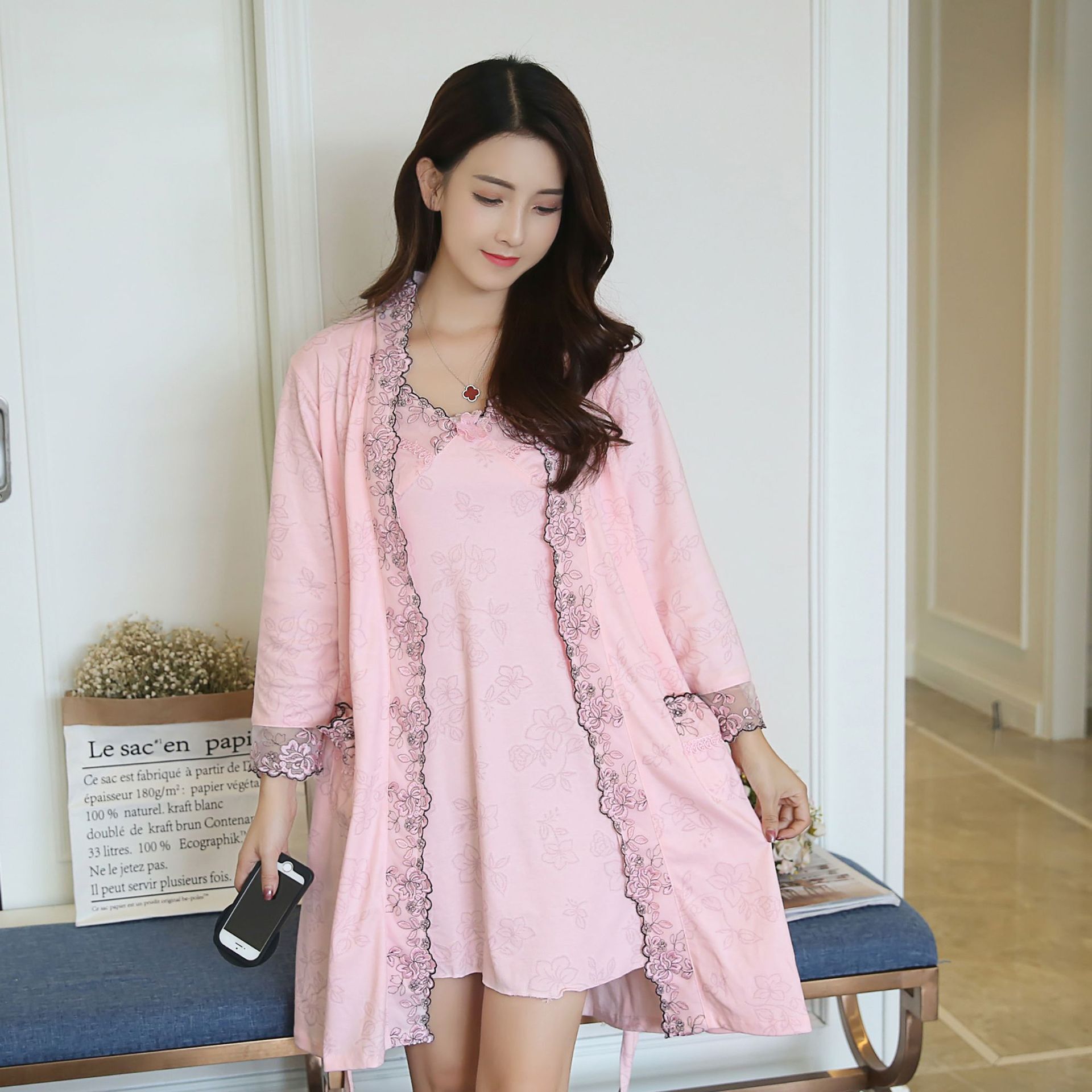 2025 Designer s new fashion sauna room elegant hotel women s two piece set plus fat pajamas long sleeved loose bathrobes