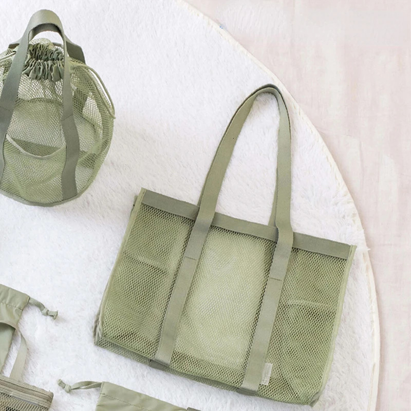 Solid Color Single Shoulder Travel Bag Large Capacity Mesh Beach Daily Matching with Casual Swimming Bath 241203