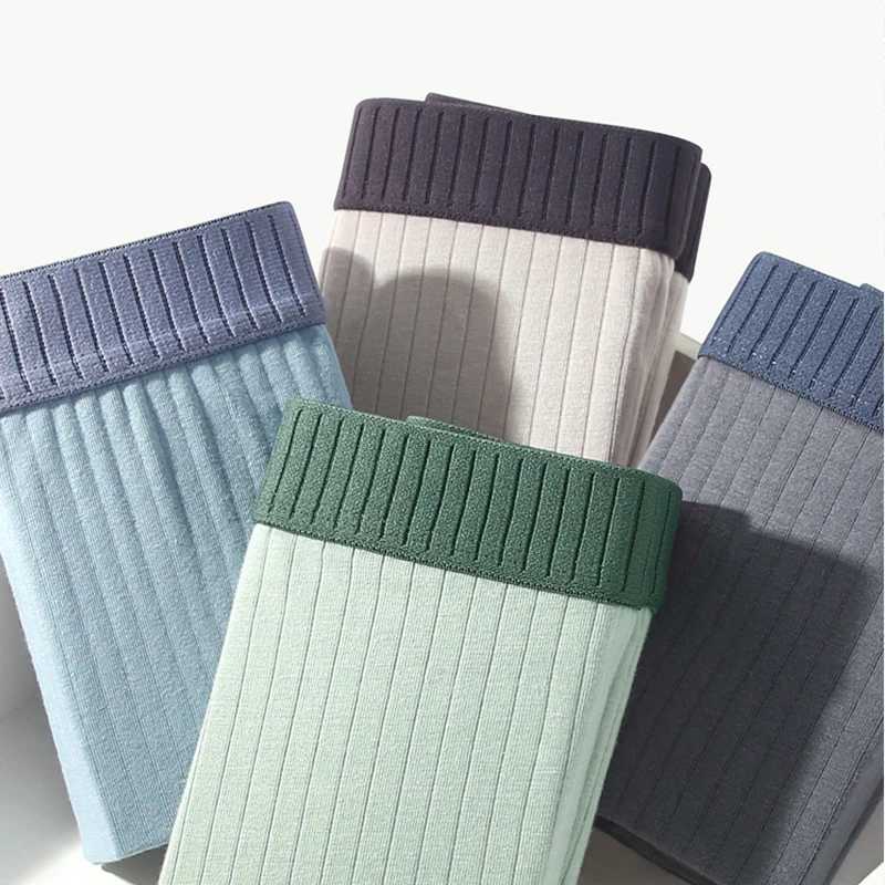 Mens cotton underwear striped underwear new underwear sexy underwear boxing solid color mens shorts mens boxing shorts X241207