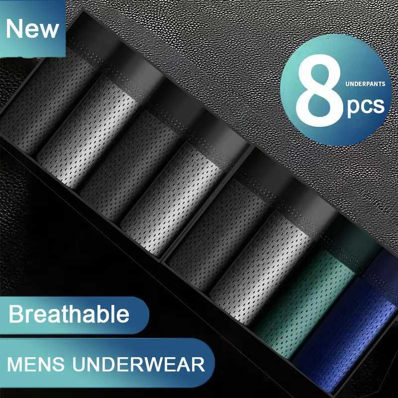 8 pieces of mens underwear bamboo fiber mens underwear solid underwear shorts breathable intimate mens underwear 4XL X241207