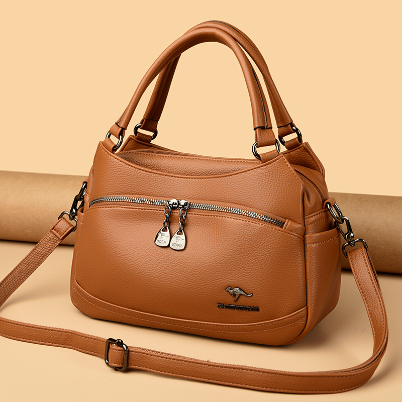 New Multi-layer Large Capacity Women's Handbag High-quality Soft Leather Women's Handbag Fashionable Retro Women's Shoulder Bag