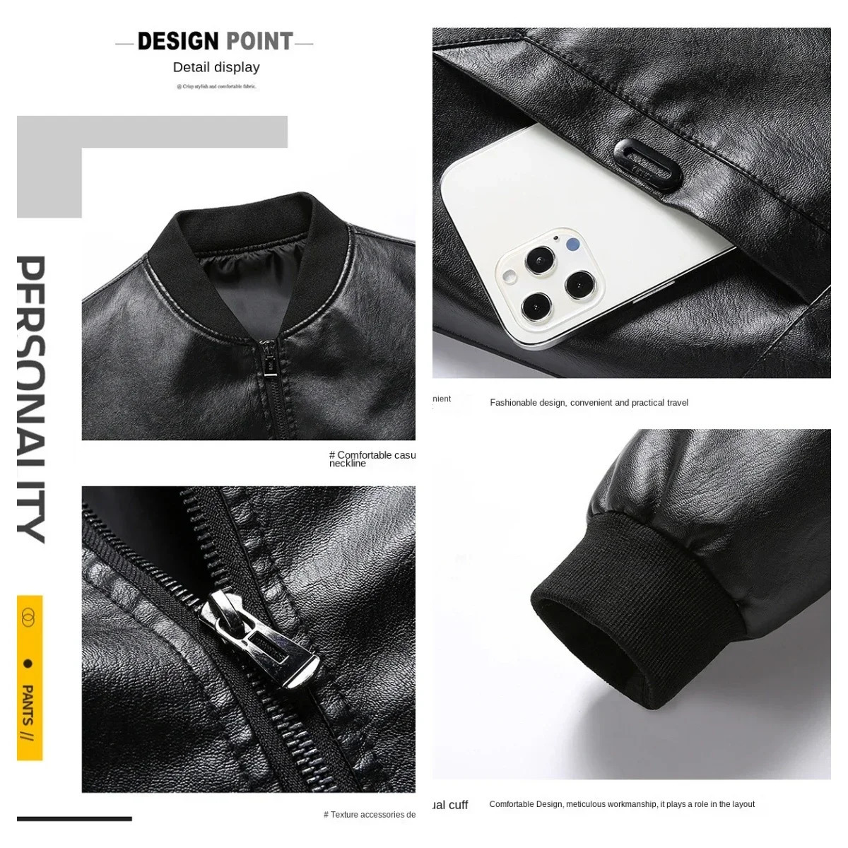 Big sizeYouth Spring And Autumn Casual Collar Straight Hem Zipper No Hooded Leather Clothes 241202