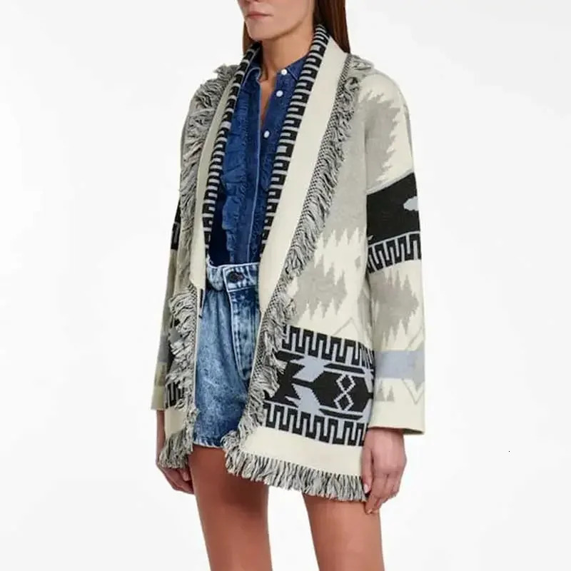 White Grey Oversized Knitted Coat Fringe Hem Belted Women Streetwear Winter Cardigan Jacket