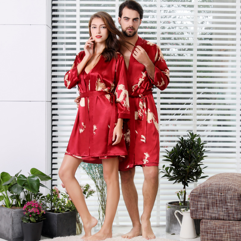 2025 Designer s trend new summer silk inspired couple pajamas men s kimono bathrobe cardigan wool sweater bathrobe