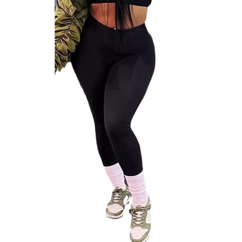 European American women's autumn and winter fashion BODY hot stamping double-sided brushed nude casual pants 2024 temperament versatile new trend